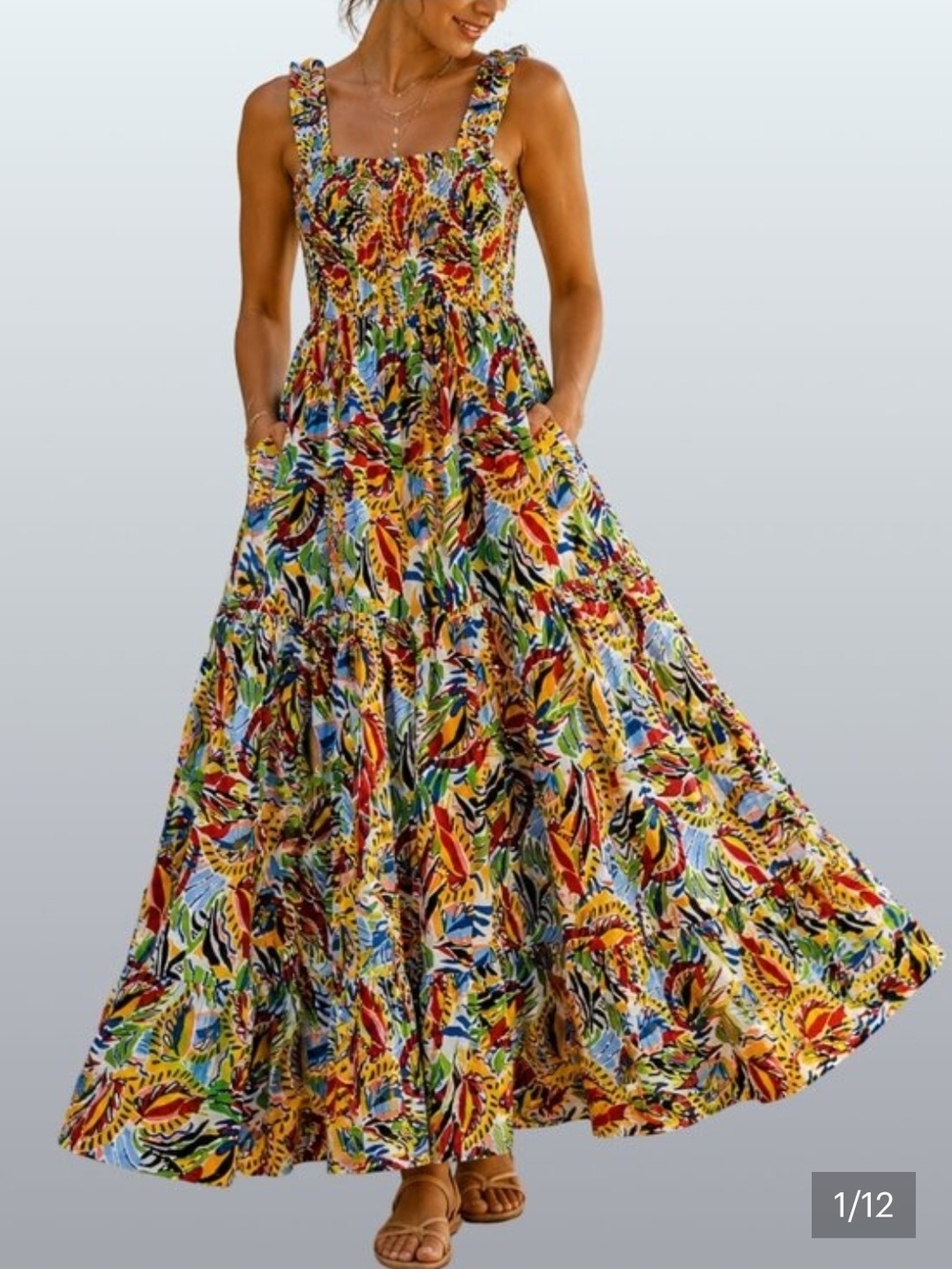 Road Runner Multicolor Floral Tiered Maxi Dress with Ruffle Straps